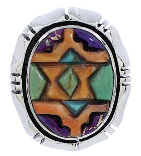 Authentic Sterling Silver Multicolor Inlay Ring Size 7-1/4 JX38259